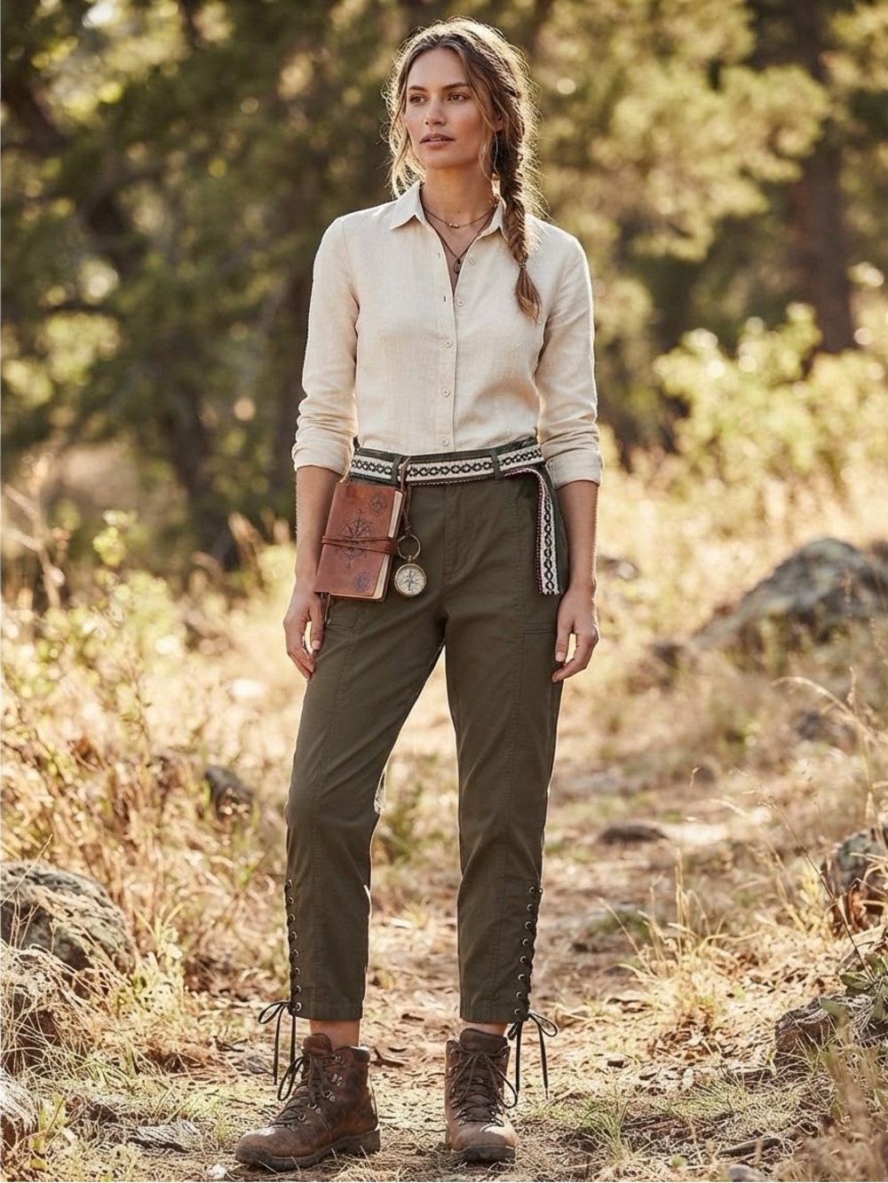 Boundless North Olive Green Lace Up Ankle Utility Pants Belt Size 31